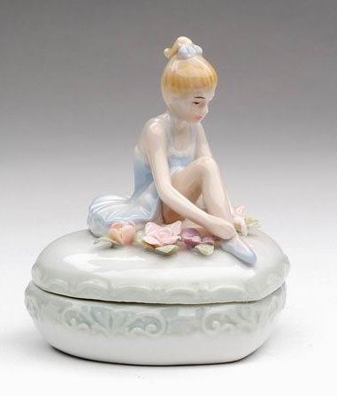 Porcelain Beautiful Ballerina on Heart Shaped Trinket Box