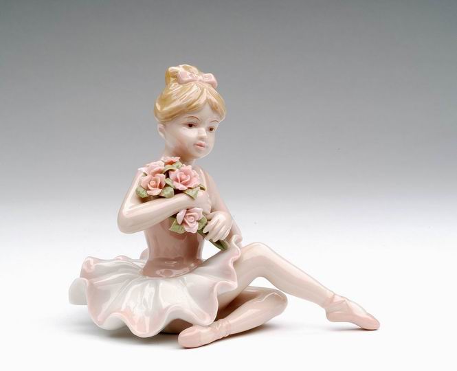 Porcelain Ballerina in Pink Dress Sitting Figurine 4 inch