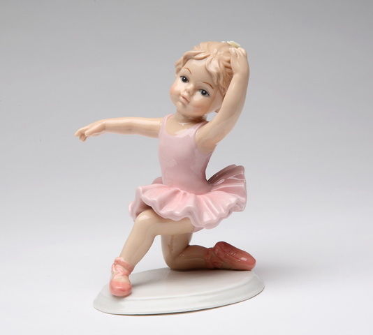 Porcelain Knee Down Ballet Girl in 3rd Pink Dress Figurine