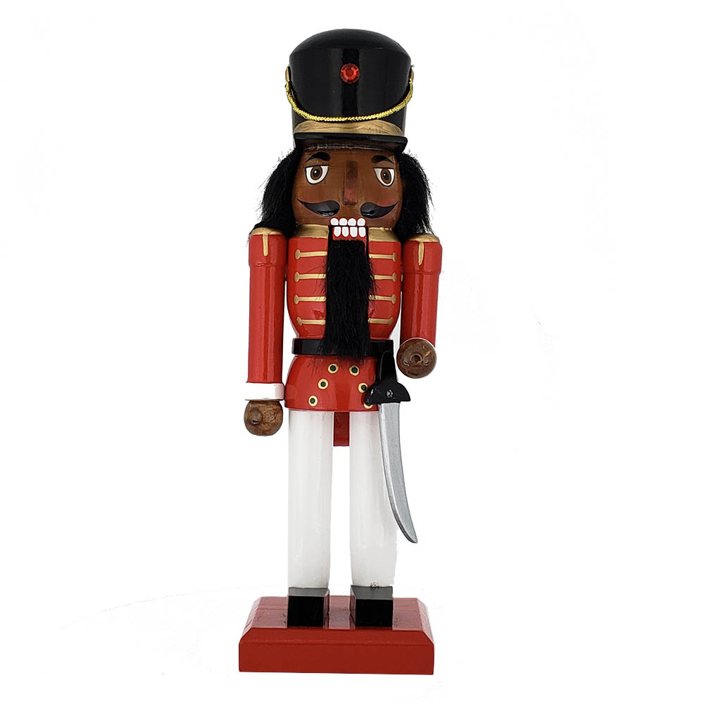 African American Soldier Nutcracker Red White Black Hat 10 inch