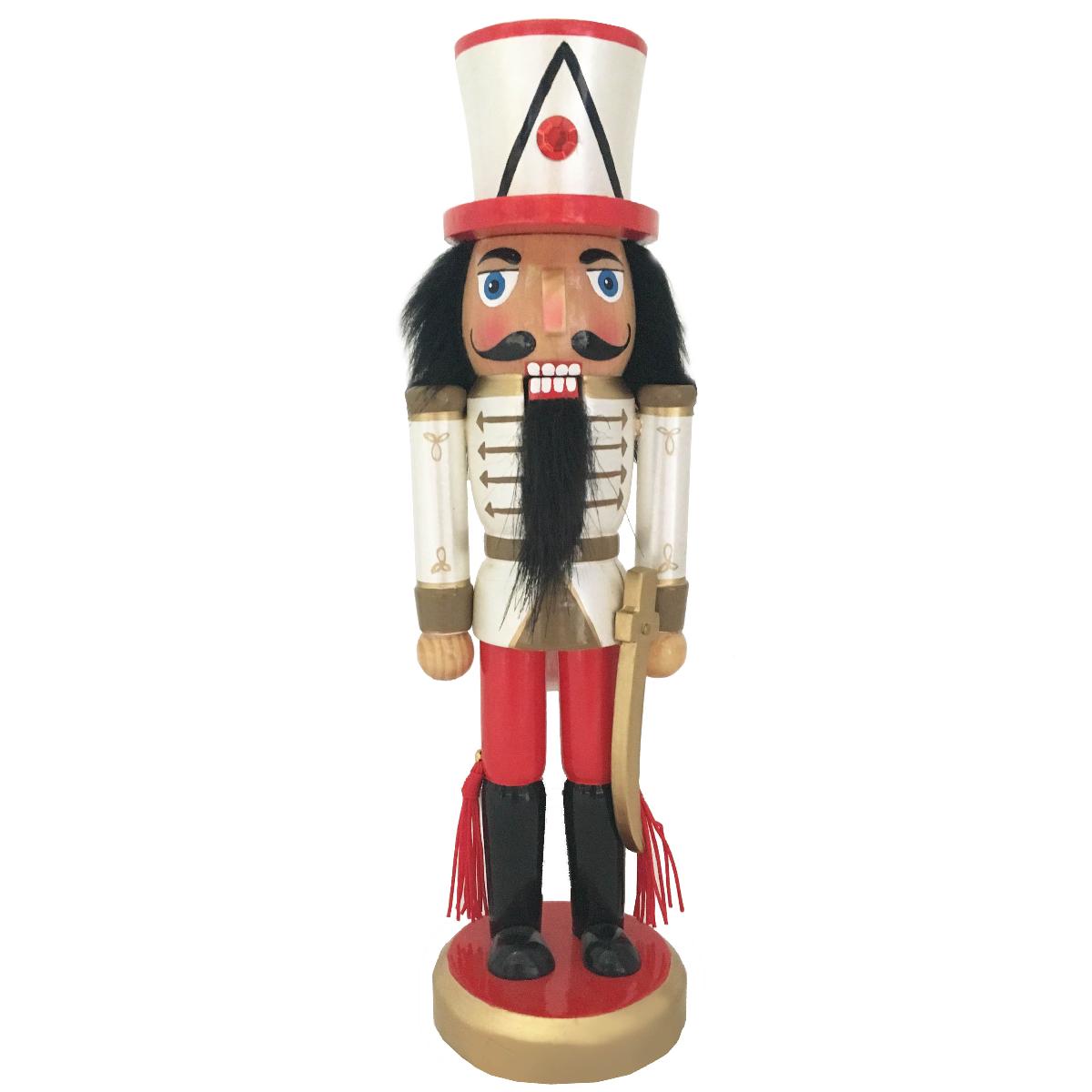 Soldier Nutcracker Red White Gold and Sword 10 inch