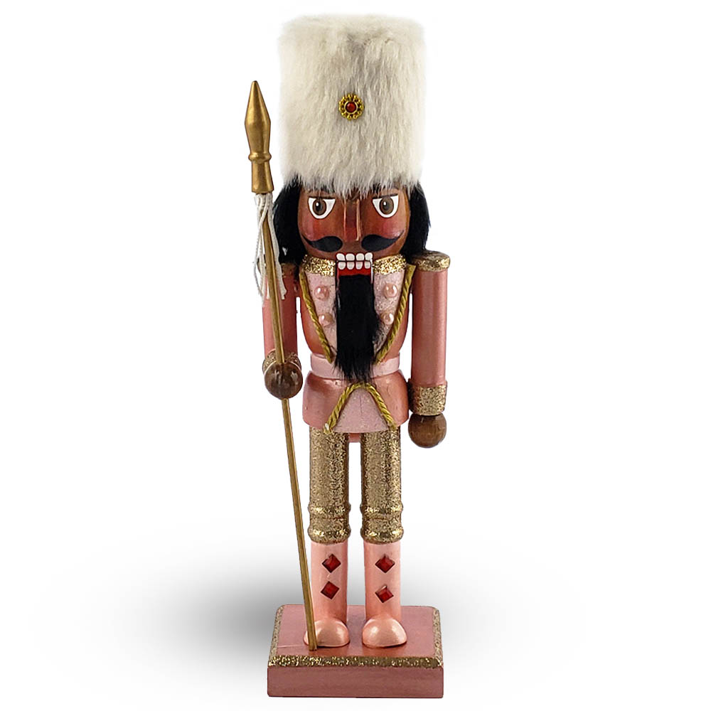 African American Soldier Nutcracker Rose Gold with Hat 10 Inch