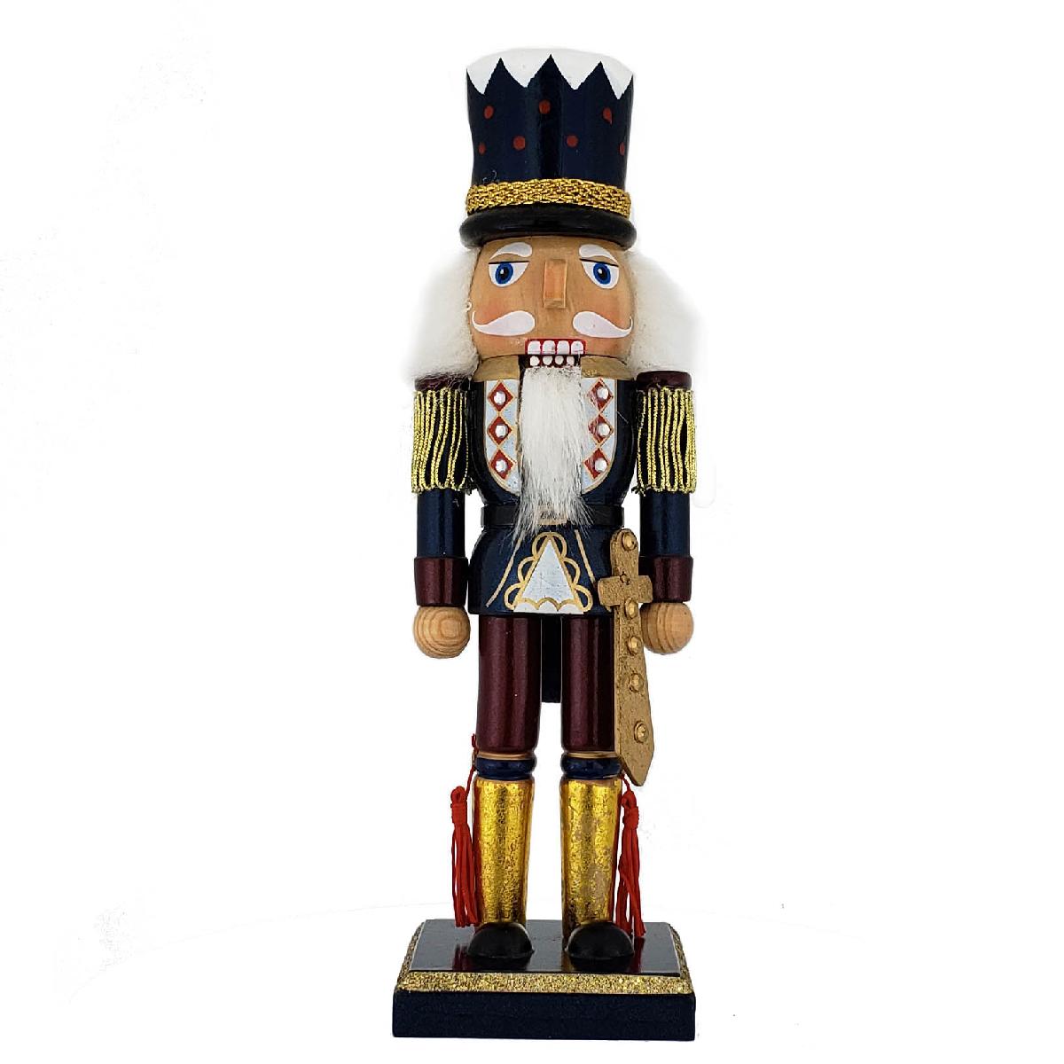Soldier Nutcracker Blue Gold Top Hat and Sword 10 inch
