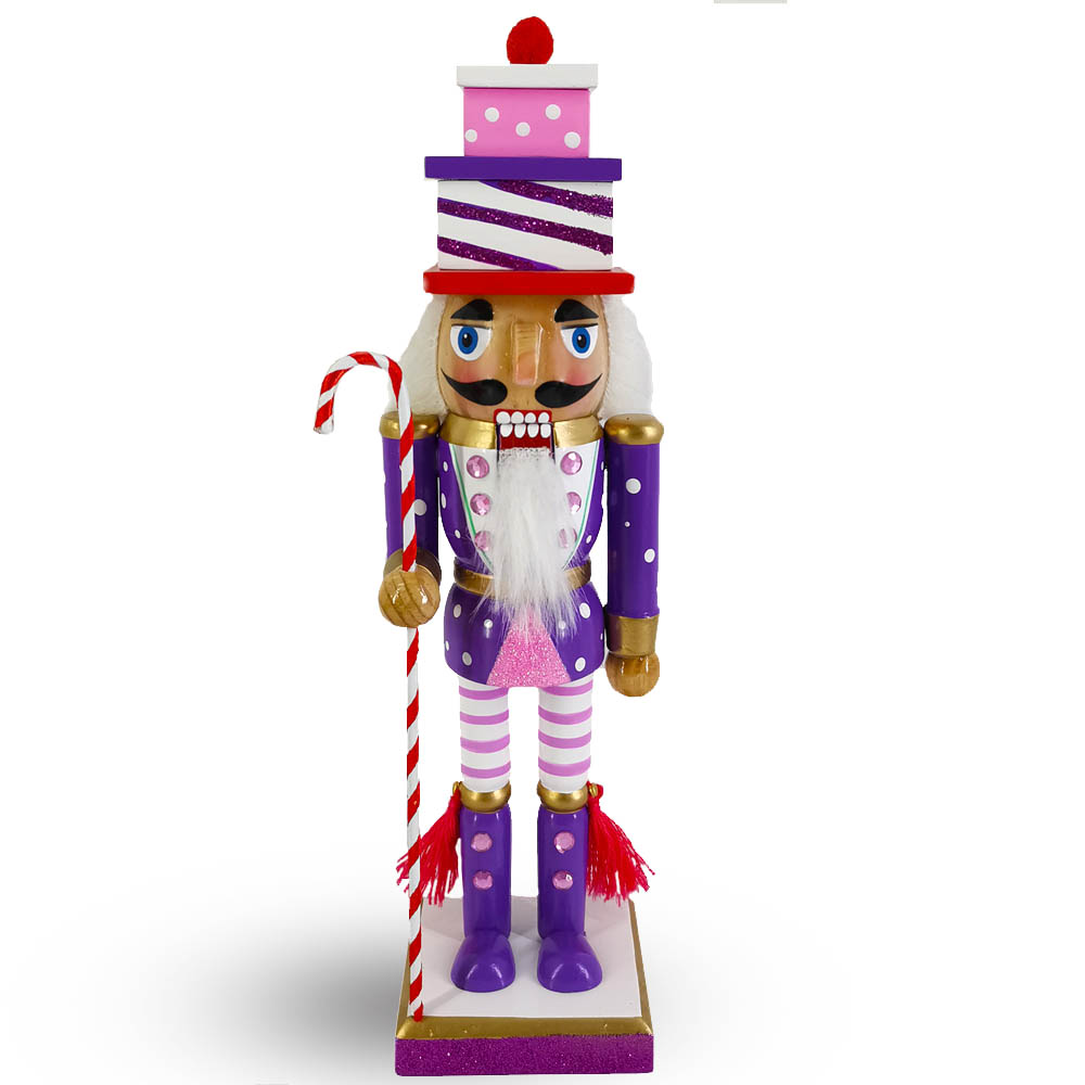 Candy Cane Nutcracker Purple Pink White with Gift Hat 10 inch