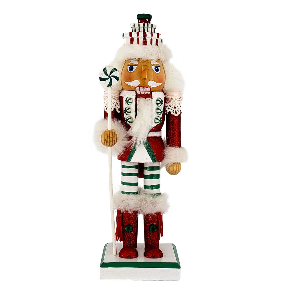 Candy Cane Nutcracker Red White Green with Gift Hat 10 inch