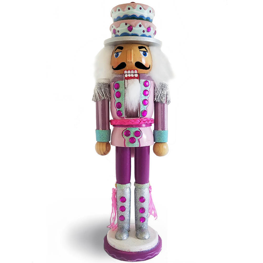 Candy Cane Nutcracker Pink and Teal with Cake Hat 12 inch