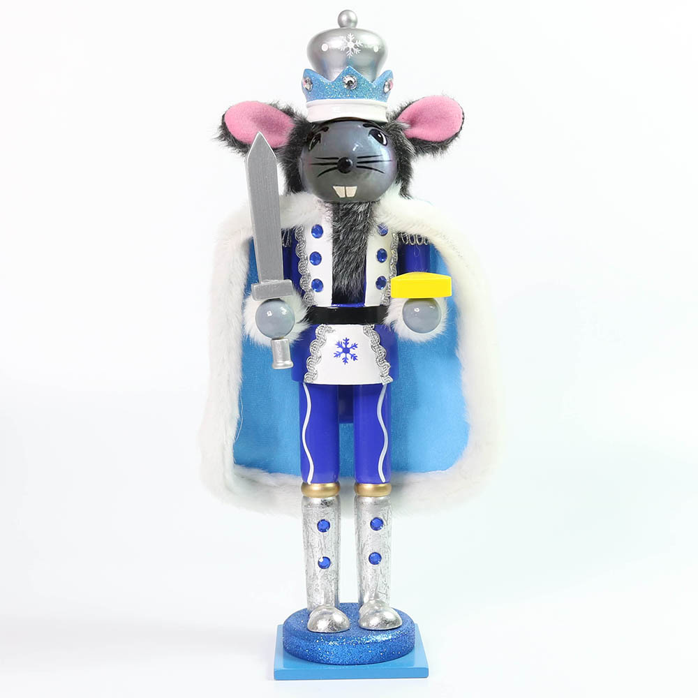 Mouse King Nutcracker in Blue and White with Cheese and Furry Cape 14 Inch