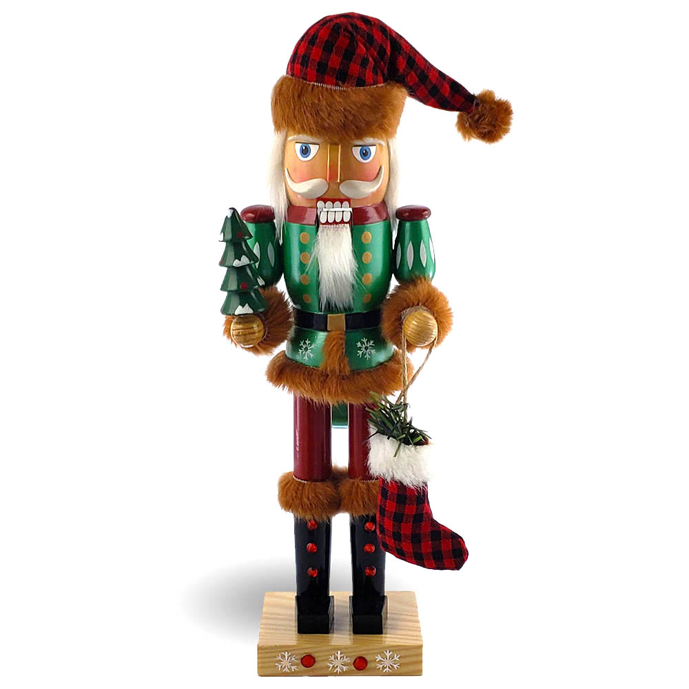 Woodsman Santa wearing Red and Black Flannel with Brown Fur 14 inch