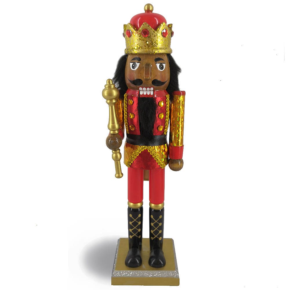 African American King Nutcracker in Red Gold Hologram 14 Inch