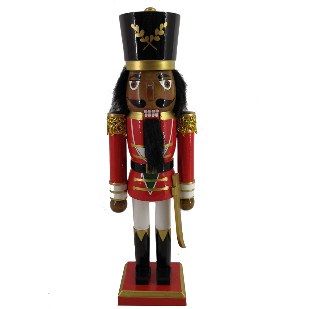 African American Soldier Nutcracker Red Gold Trim and Sword 15 inch