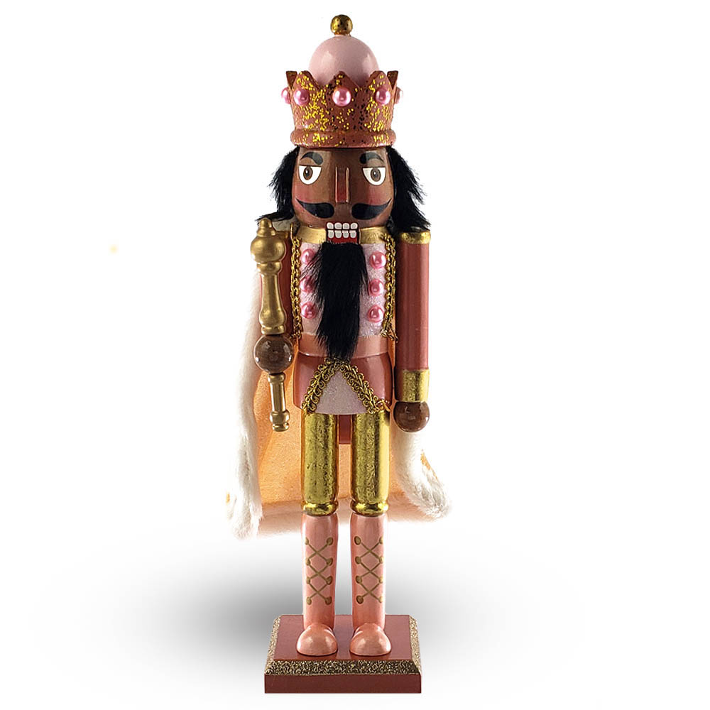 African American King Nutcracker Rose Gold with Cape 15 Inch