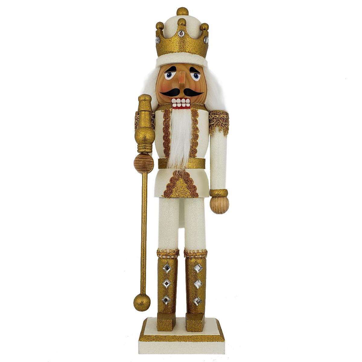 King Nutcracker Gold and White Glitter and Crown 15 inch