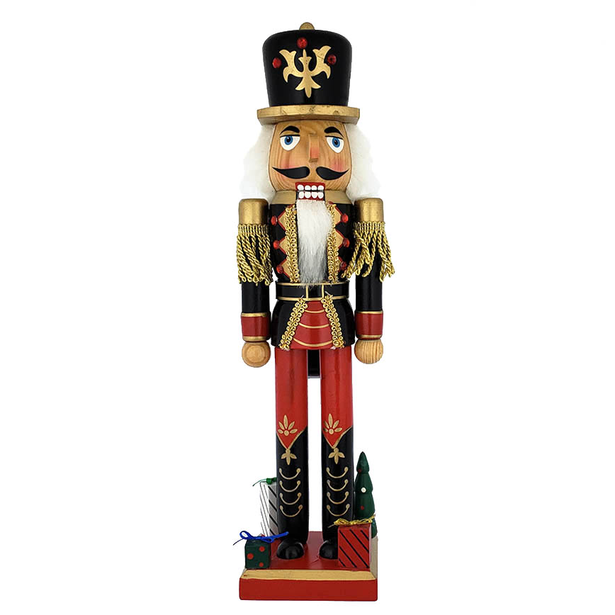 Soldier Nutcracker Black and Red with Gifts on Base 15 inch