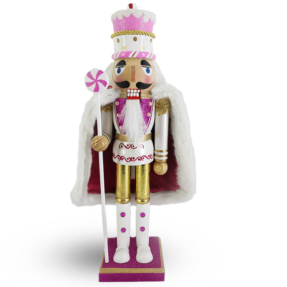 King Nutcracker with Cake Hat in Lavender, Pink and White with Velvety Cape 15 inch