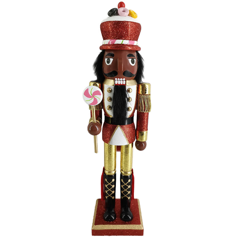 Cupcake and Candy African American Red Glitter and Gold Nutcracker 15 inch