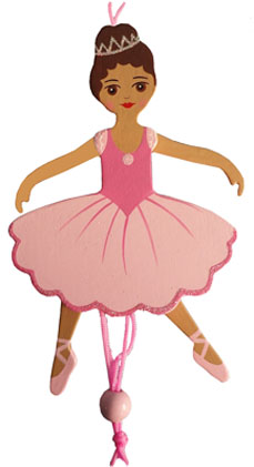 African American Ballerina Pull Puppet Ornament 6 inch
