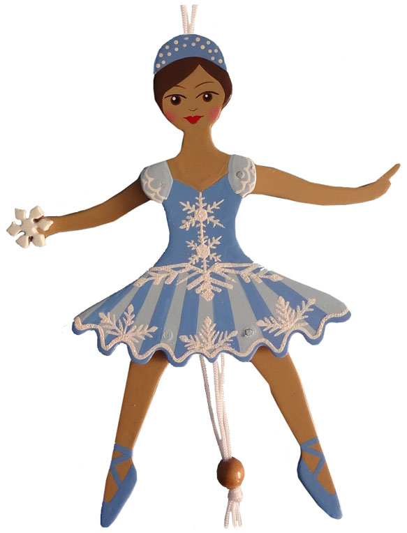 African American Snowflake Dancer Pull Puppet Ornament 6 inch
