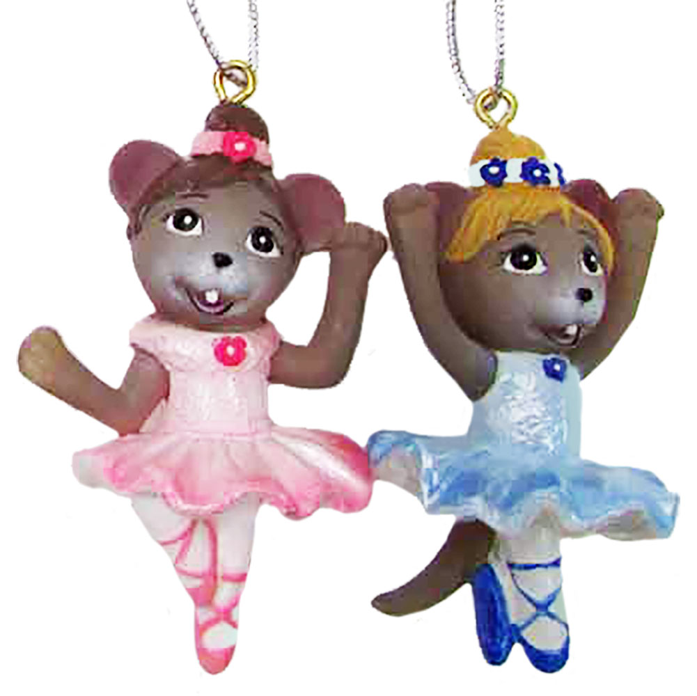 Ballerina Mouse Ornaments Set of 2 2 inch