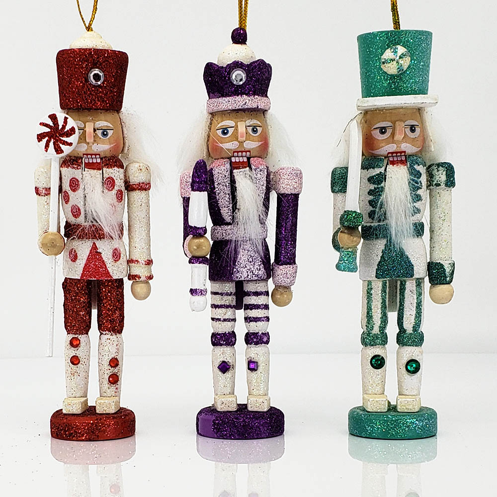 Candy Cane Nutcracker Ornament Set of 3 in 6 inch