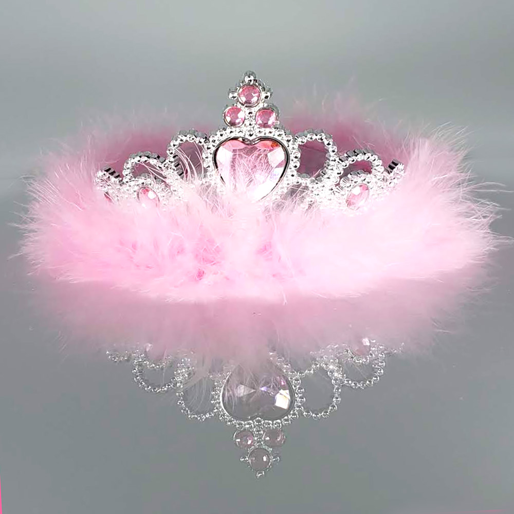Fluffy Pink Feather Sparkling Rhinestones Regal Tiara
