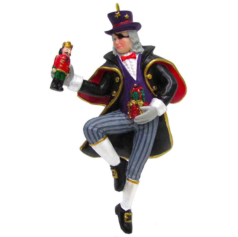 Uncle Drosselmeyer Resin Ornament with Nutcracker 4 inch