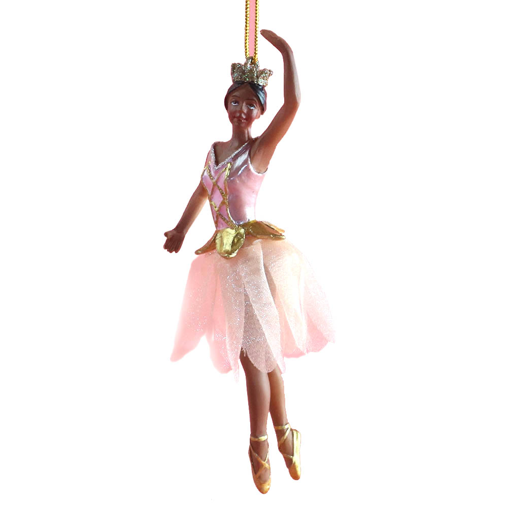 African American Rose Gold Ballerina with Tutu Ornament 4 inch
