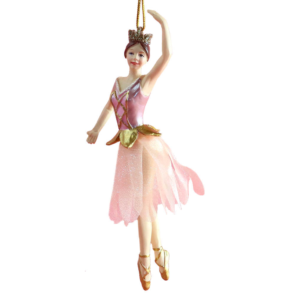 Rose Gold Ballerina with Fabric Tutu Resin Ornament 4 inch