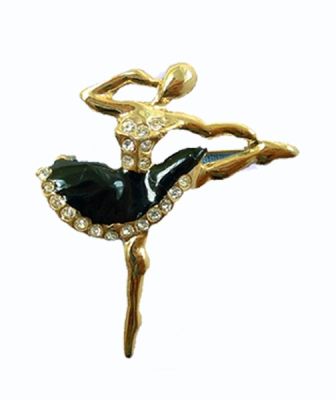 Ballerina in Black Tutu with Sparking Rhinestones Gold Pin