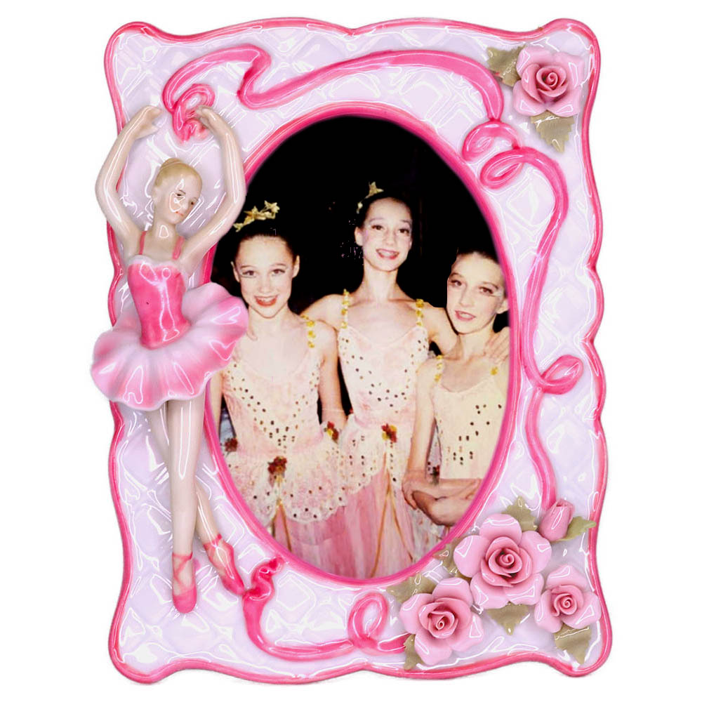 Porcelain Ballerina Picture Frame with Pastel Pink Rosettes