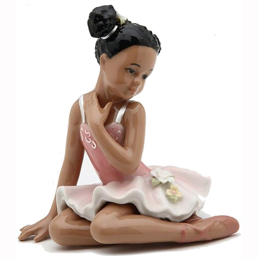 Porcelain African American Ballerina Figurine Sitting with Pink Dress