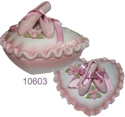 Porcelain Heart Shaped Trinket Box with Ballet Slippers