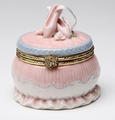 Porcelain Round Trinket Box with Pink Ballet Slippers