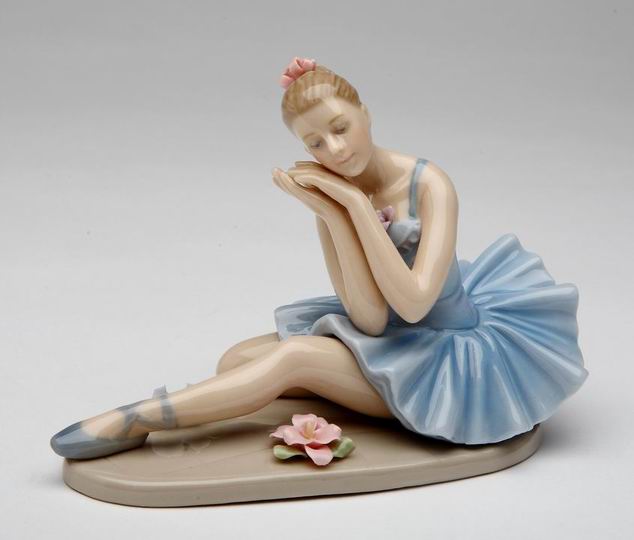 Porcelain Ballerina Dreaming in Blue Dress Figurine