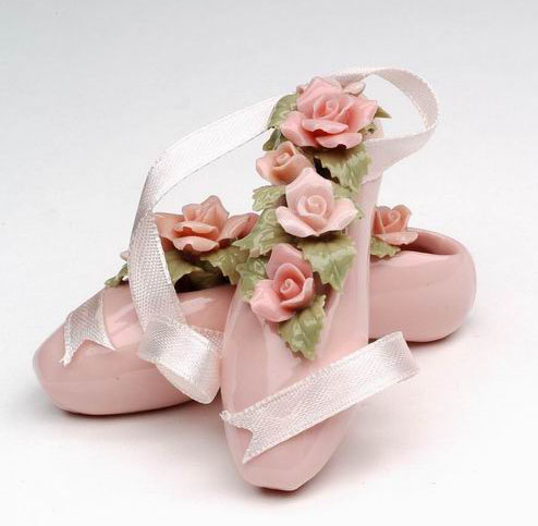 Porcelain Pointe Ballet Slippers with Pastel Flowers 2 inch