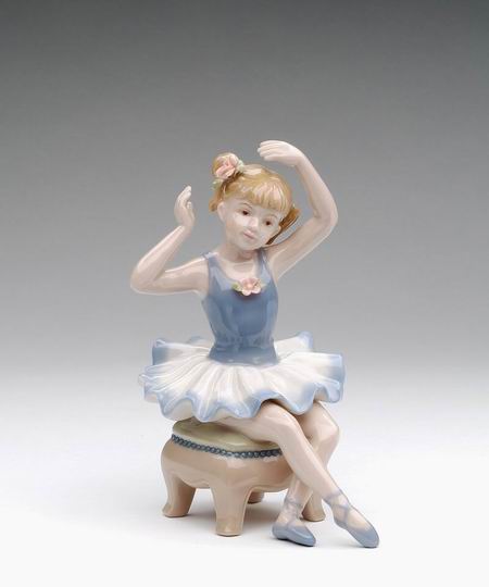 Porcelain Ballerina in Blue Dress Sitting on Chair Figurine 5.5 inch