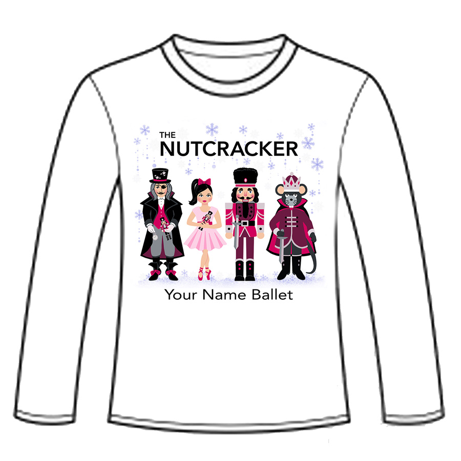 APP-42 Nutcracker Characters with Snowflakes - on White Long Sleeve T
