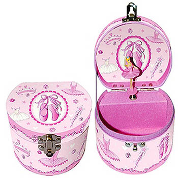 Pink Round Ballerina Musical Jewelry Box