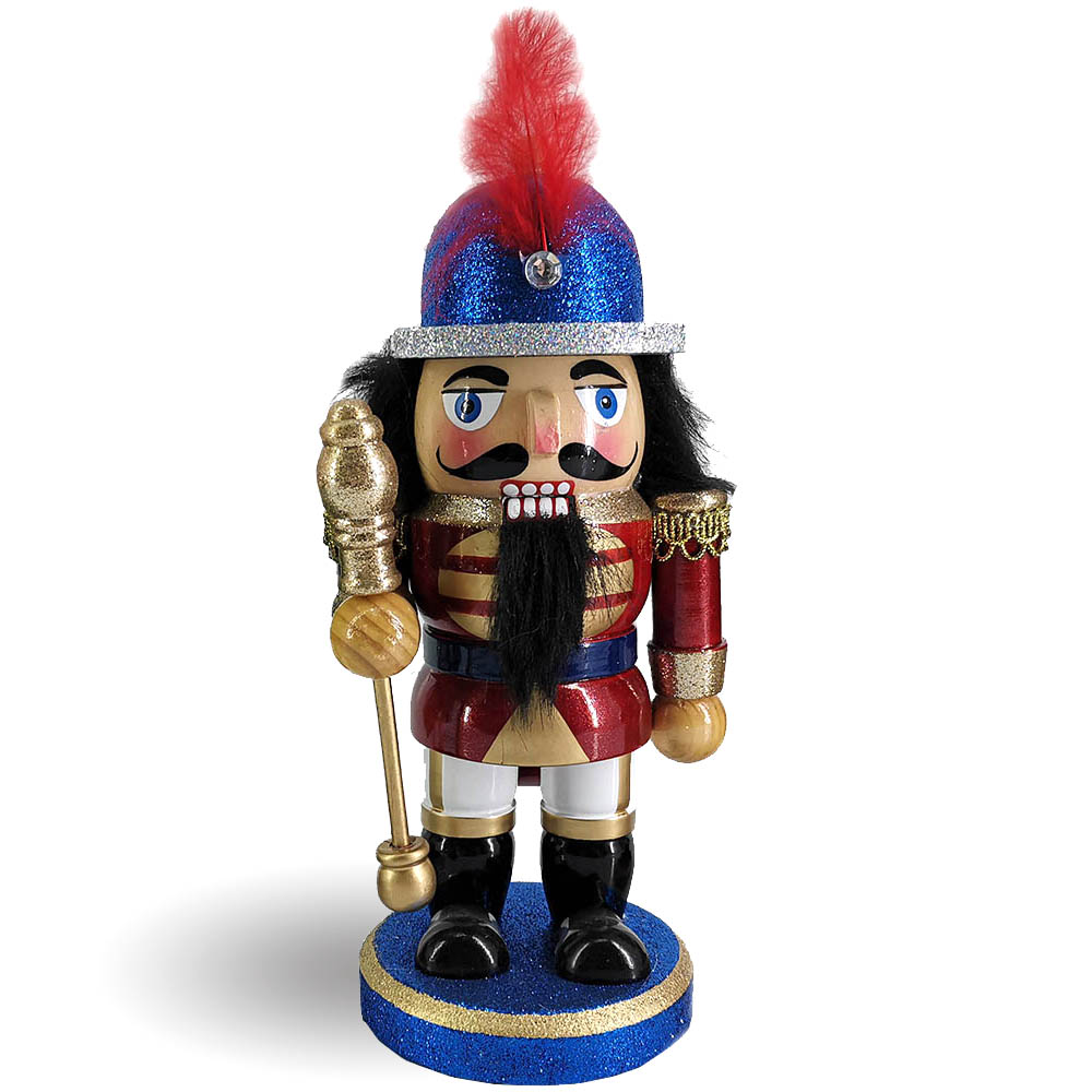 Chubby Soldier Nutcracker in Blue Red and Gold with Sword 8 inch