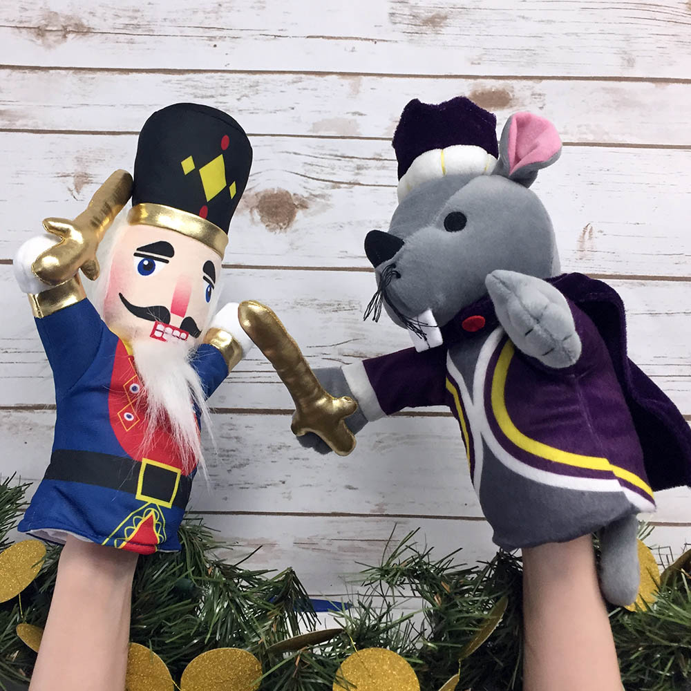 Plush Soldier and Mouse King Hand Puppet Nutcracker Set of 2