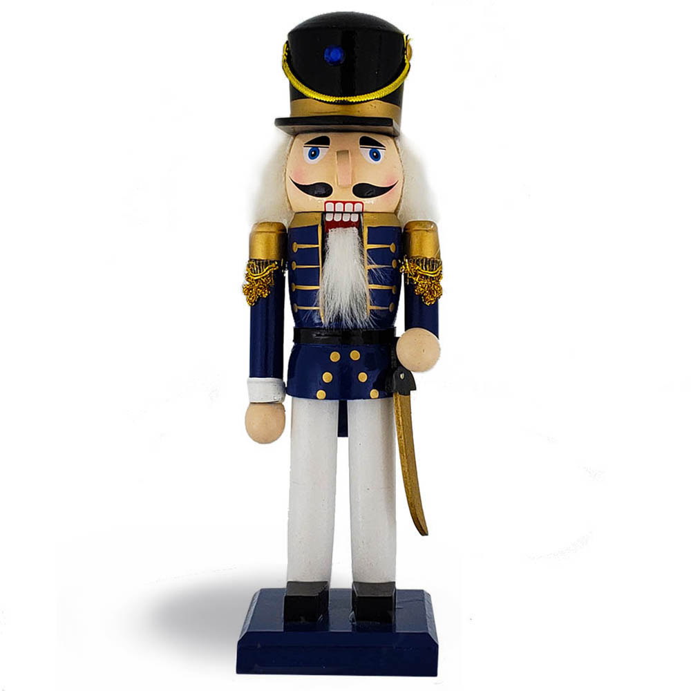 Traditional Soldier Nutcracker Blue White Black Hat 10 inch