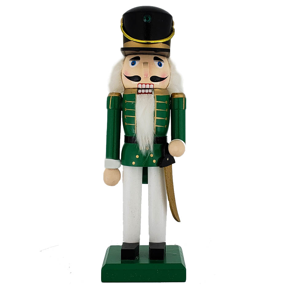 Traditional Soldier Nutcracker Green White Black Hat 10 inch