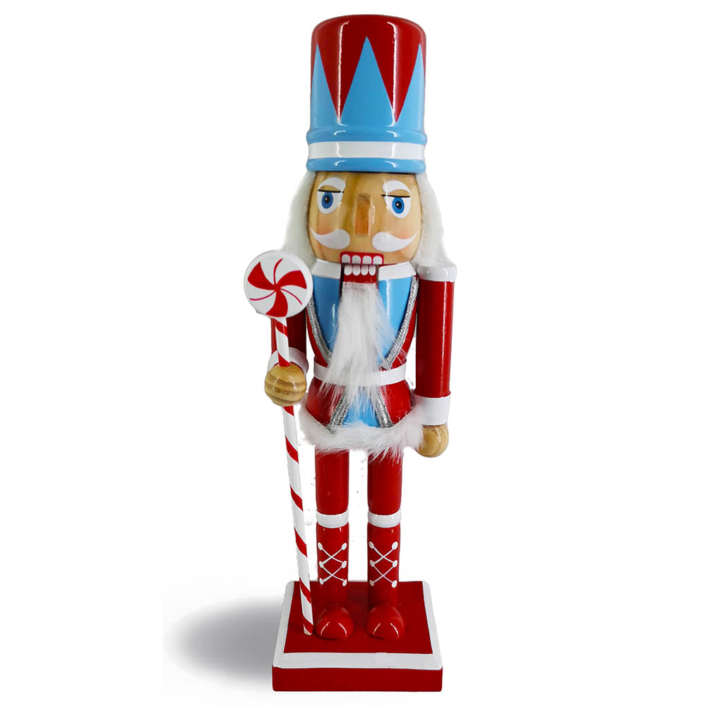 Candy Cane Soldier Red Blue Peppermint Nutcracker 10 Inch