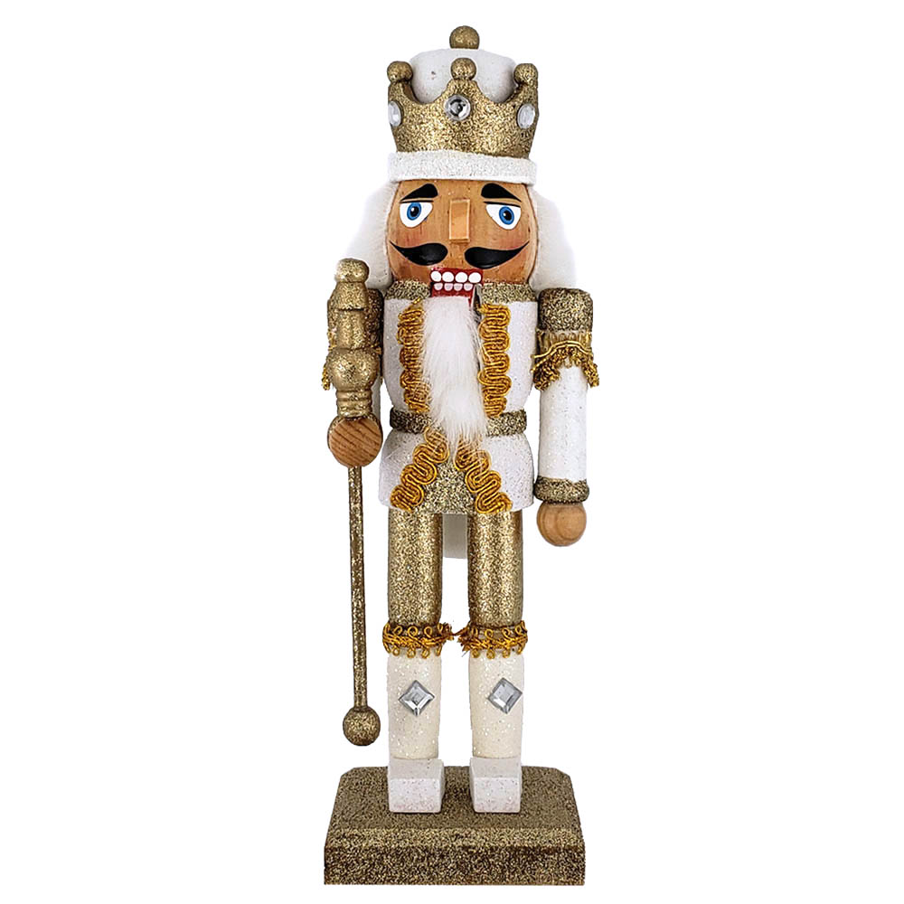 King Nutcracker White Gold Metallic Glitter 10 inch