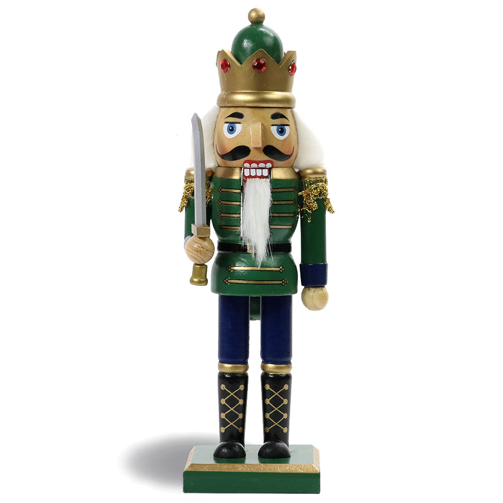Traditional King Nutcracker Green and Bejeweled Crown 10 inch