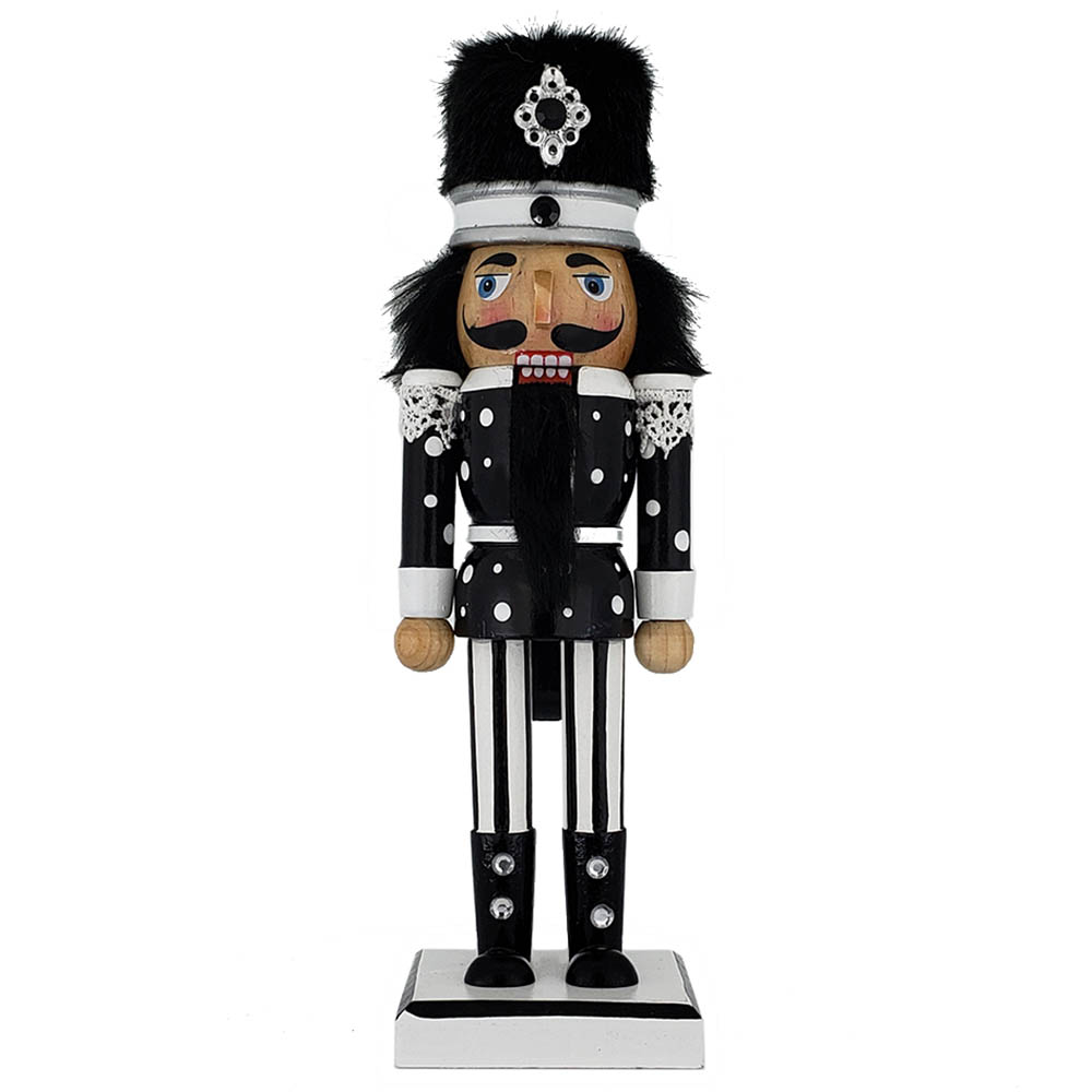 Soldier Nutcracker Black White Polka Dots Fur Hat 10 inch