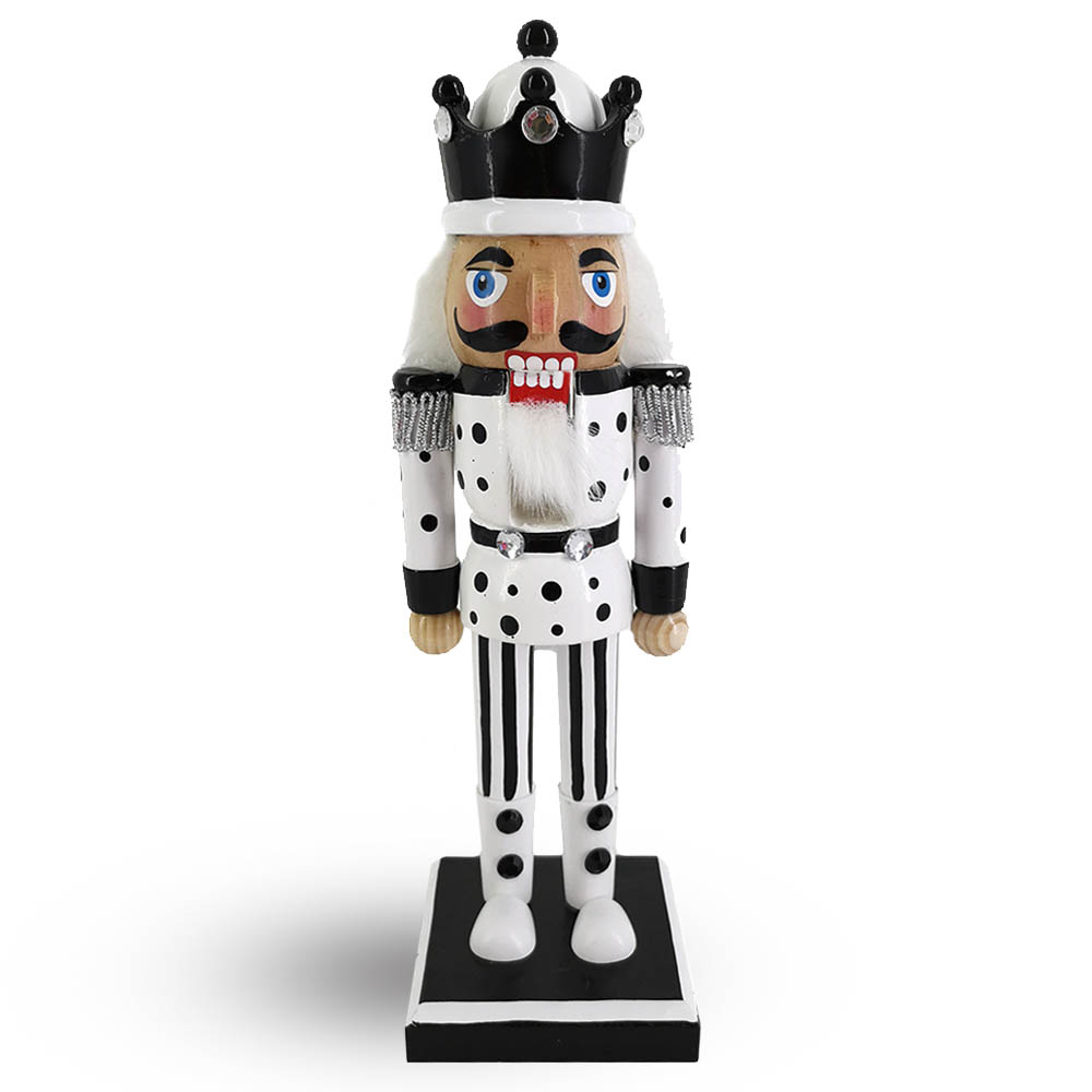 King Nutcracker White Black Polka Dots and Black Crown 10 inch