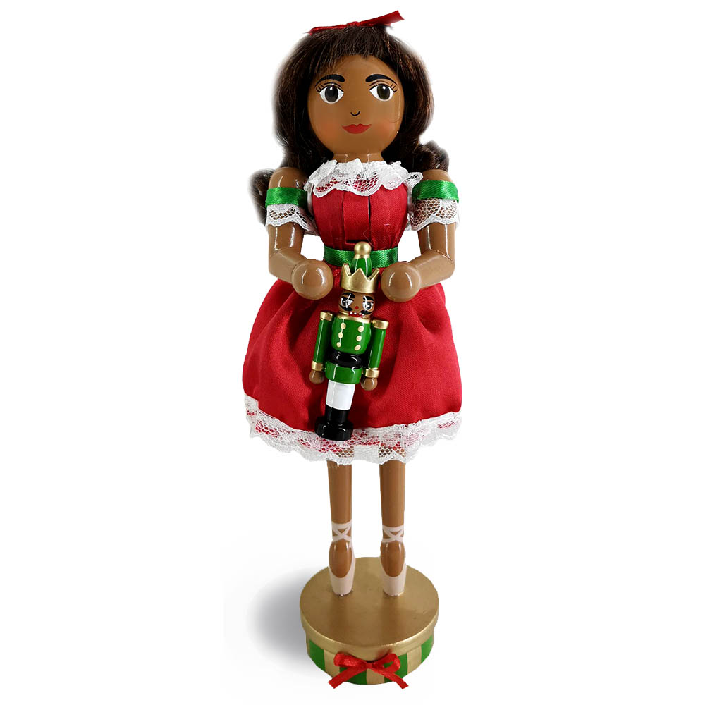 African American Clara Nutcracker in Red and Green 10 Inch