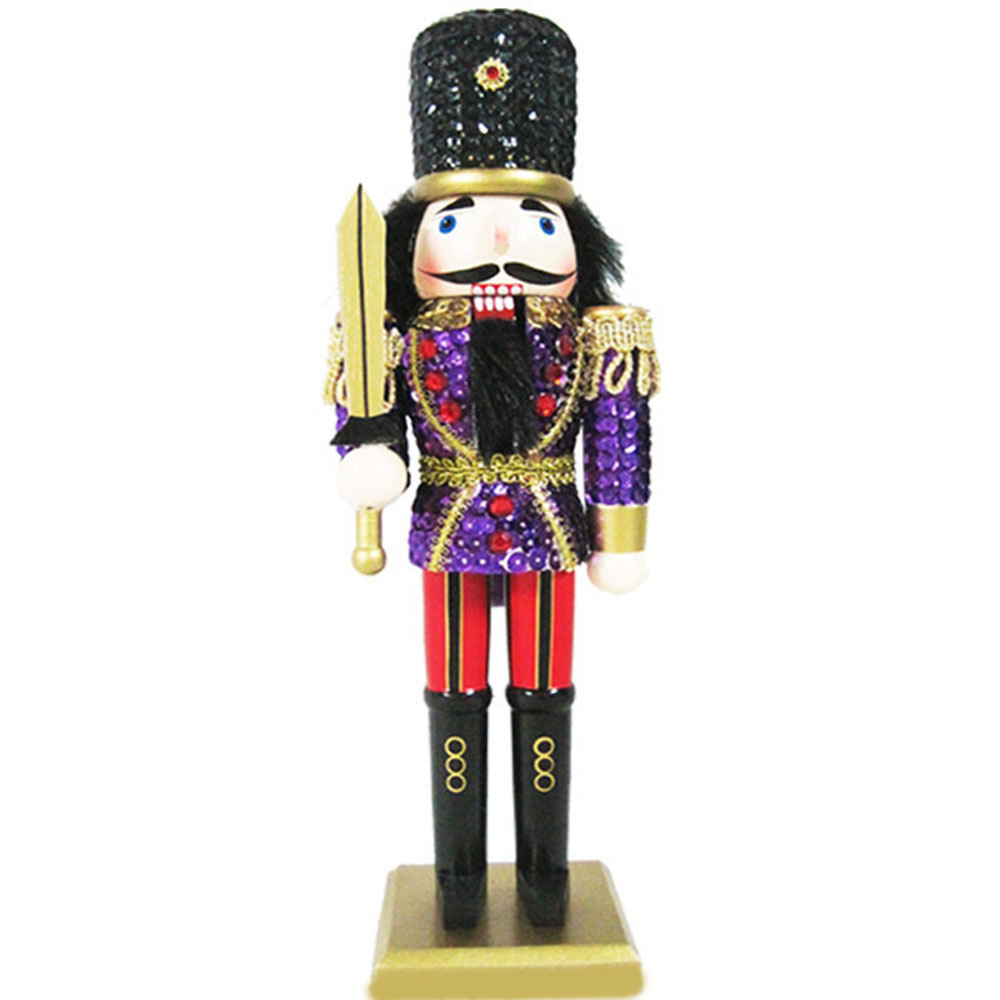 Soldier Nutcracker Sequin Jacket Purple Red with Hat 12 inch