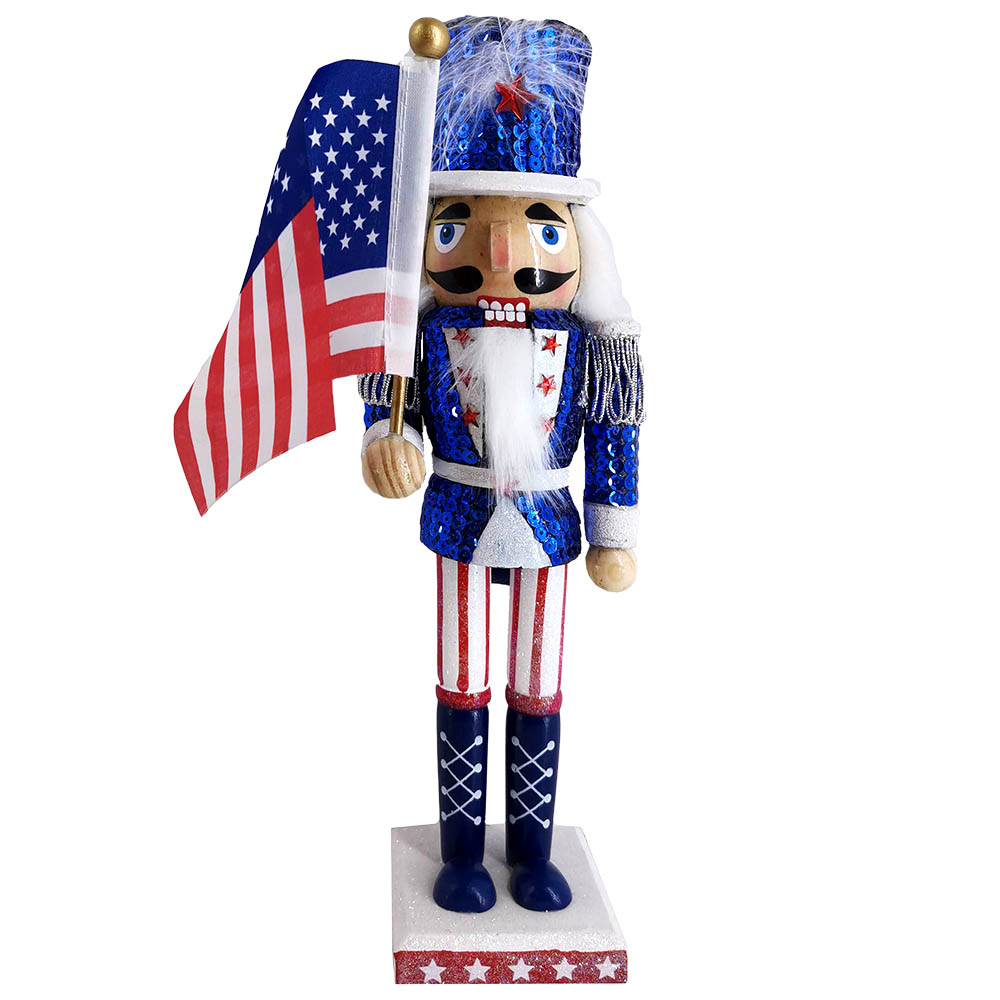 Patriotic American Nutcracker Sequin Jacket and Flag 12 inch