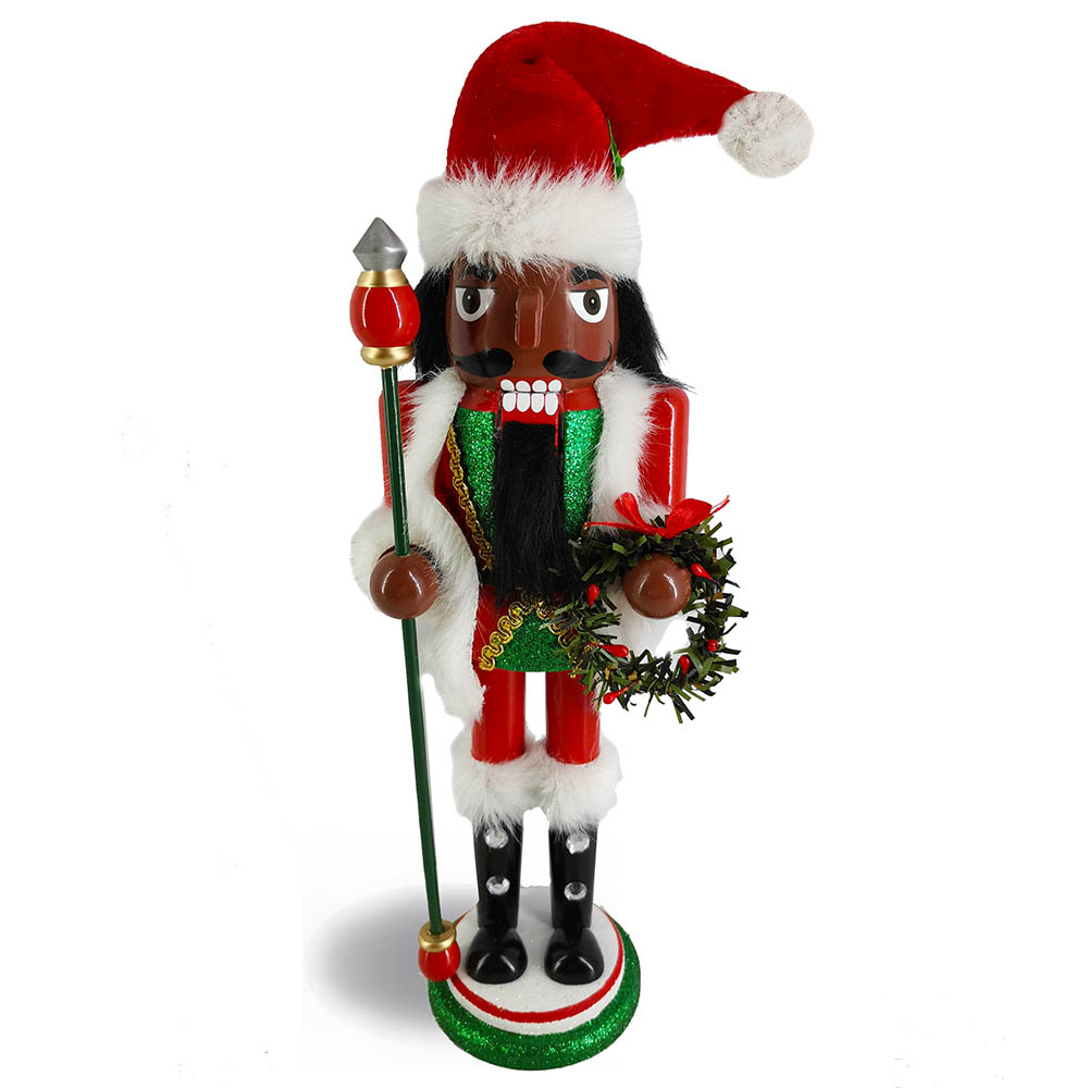African American Christmas Santa Nutcracker with Wreath 12 inch